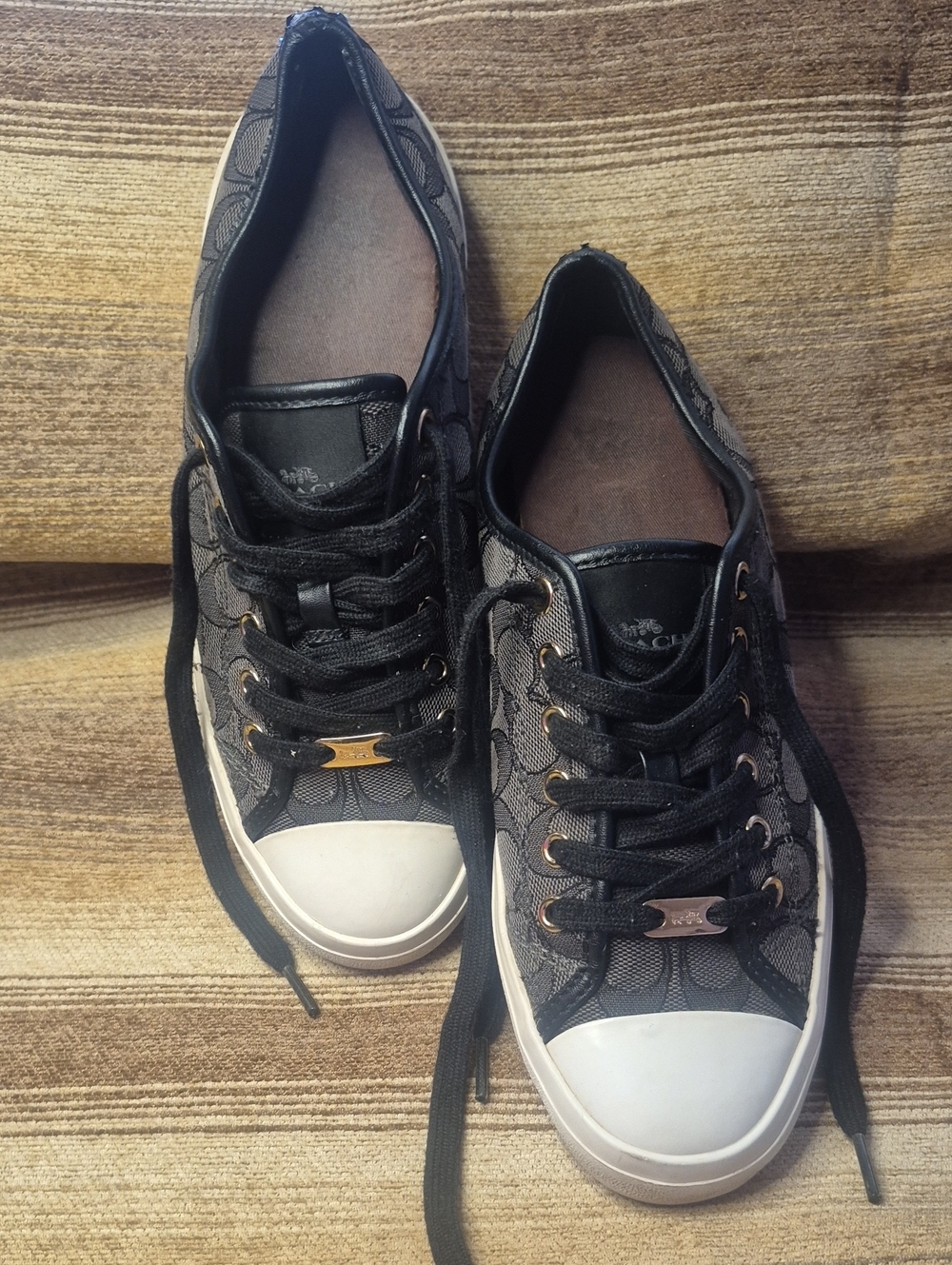 Coach Black Signature Canvas Low-Top Sneakers with White Toe Caps